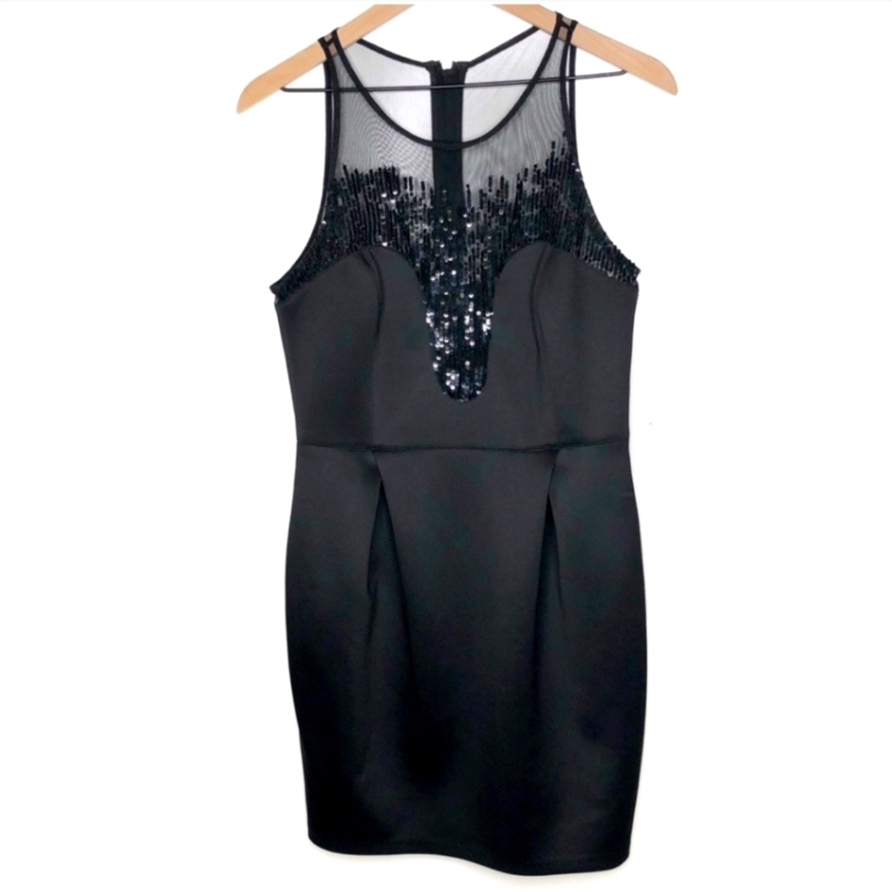 Sachin + Babi Sequin Mesh Cocktail Dress Black 8